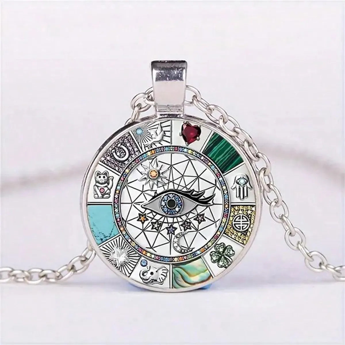 Wholesale Jewelry Hip-Hop Punk Eye Alloy Glass Inlay Pendant Necklace