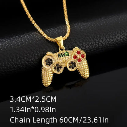 Wholesale Jewelry Hip-Hop Punk Gamepad 304 Stainless Steel Alloy Zinc Alloy Rhinestones Gold Plated Inlay Pendant Necklace