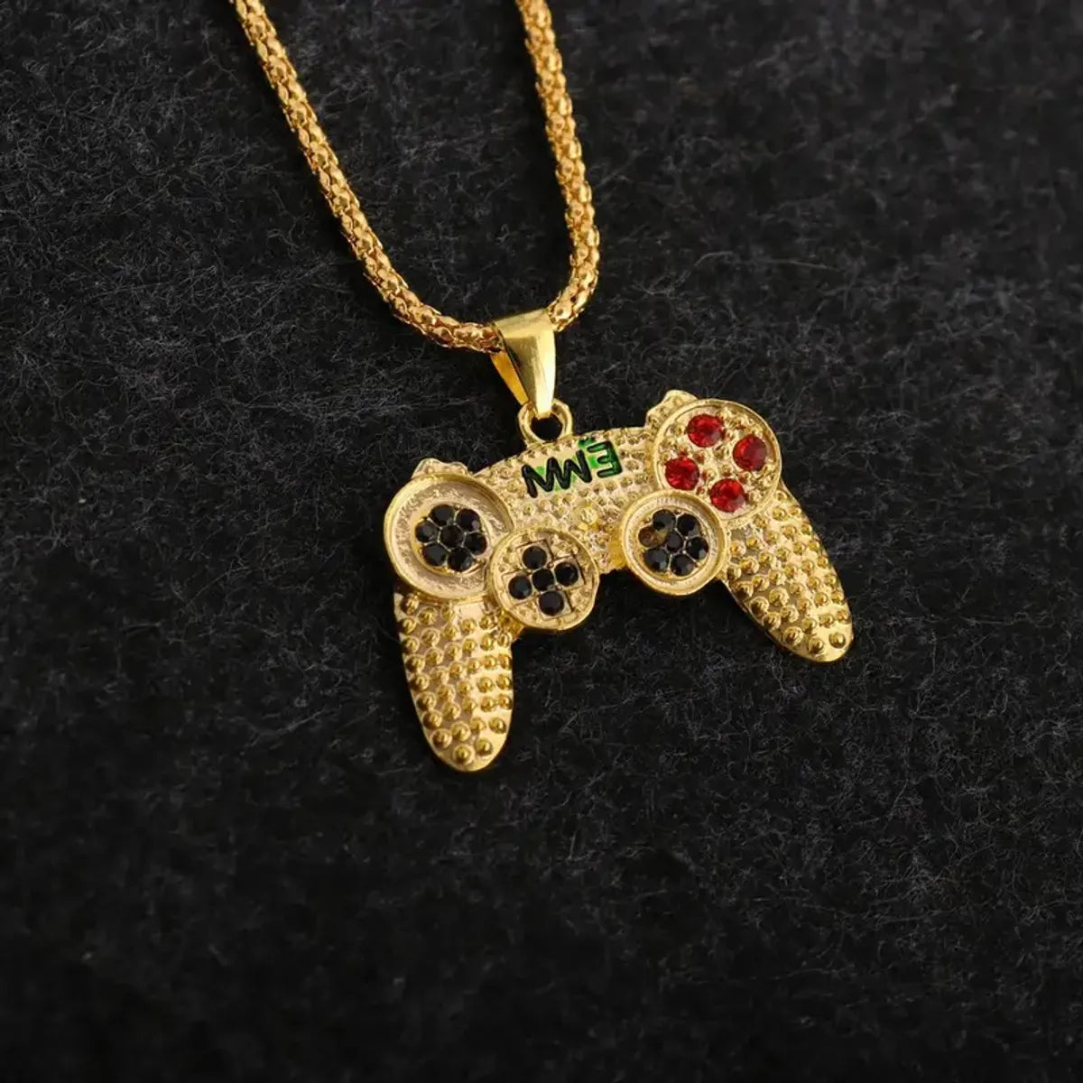 Wholesale Jewelry Hip-Hop Punk Gamepad 304 Stainless Steel Alloy Zinc Alloy Rhinestones Gold Plated Inlay Pendant Necklace