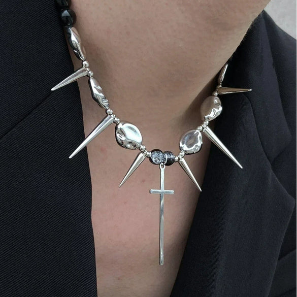 Wholesale Jewelry Hip Hop Punk Rivet Cross Pendant Necklace Alloy Stainless Steel Geometric Electroplating Unisex