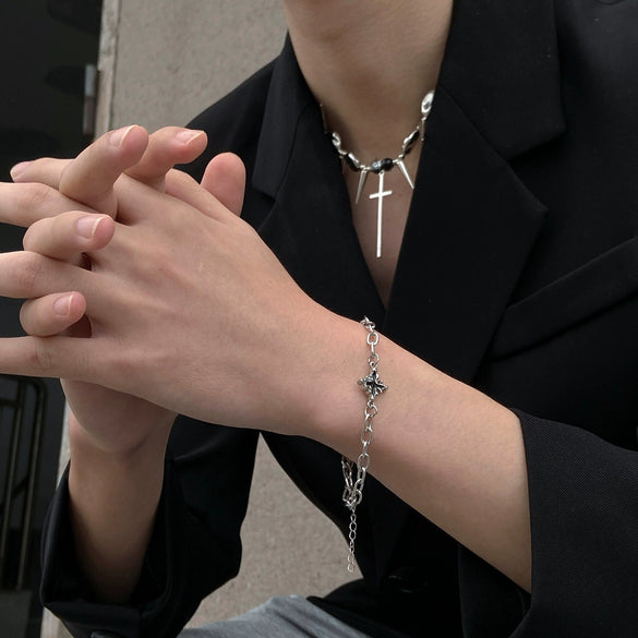 Wholesale Jewelry Hip Hop Punk Rivet Cross Pendant Necklace Alloy Stainless Steel Geometric Electroplating Unisex