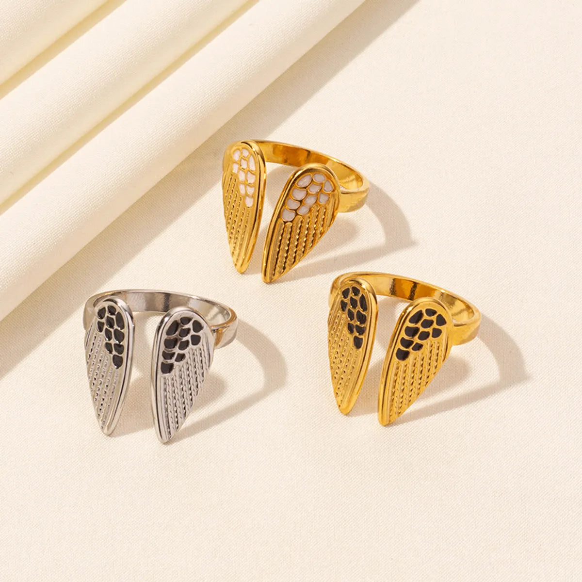 Wholesale Jewelry Hip-Hop Retro Classic Style Geometric 304 Stainless Steel 18K Gold Plated Polishing Enamel Open Rings