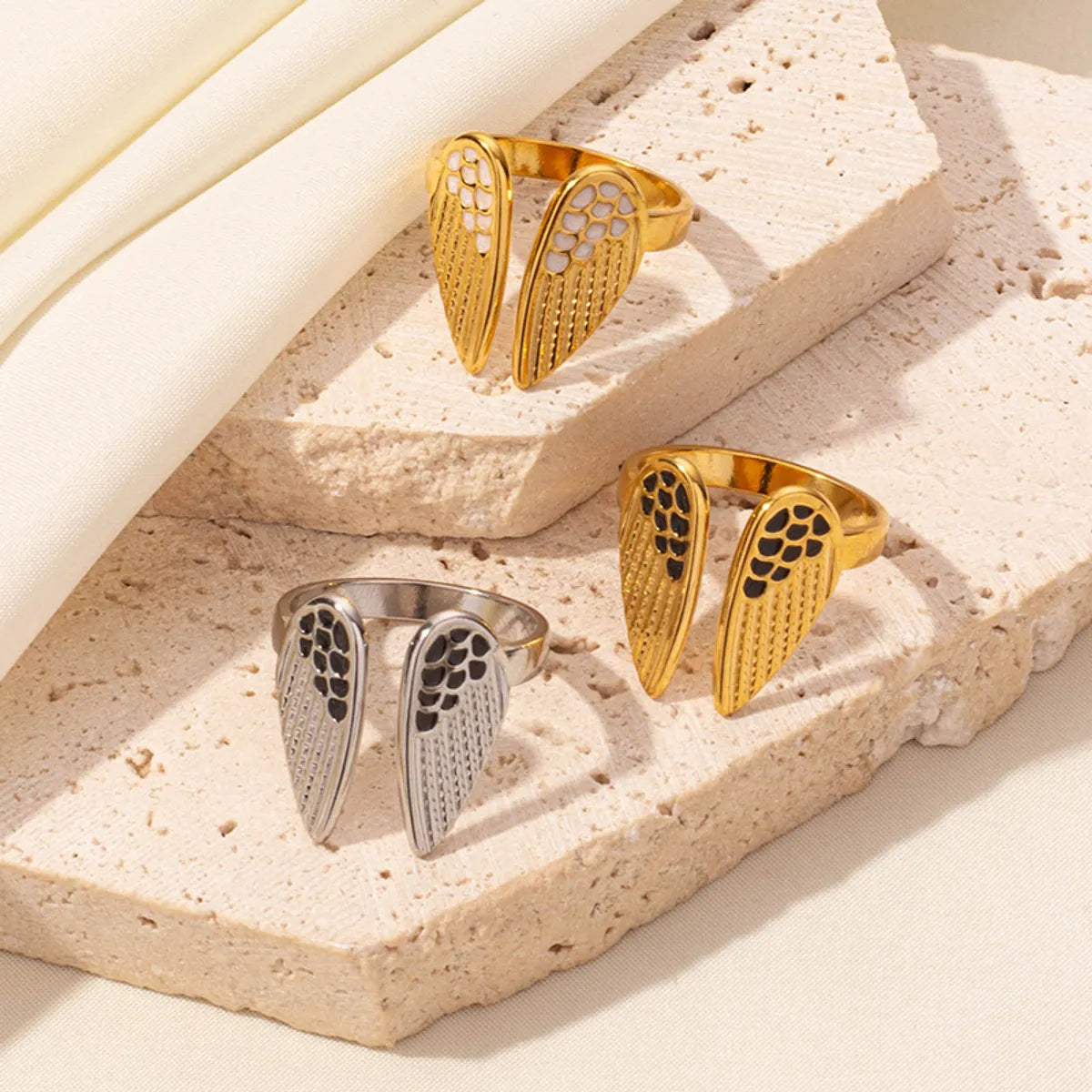 Wholesale Jewelry Hip-Hop Retro Classic Style Geometric 304 Stainless Steel 18K Gold Plated Polishing Enamel Open Rings