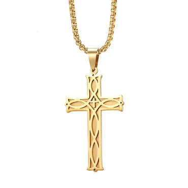 Wholesale Jewelry Hip-Hop Retro Geometric Cross Titanium Steel Plating Pendant Necklace