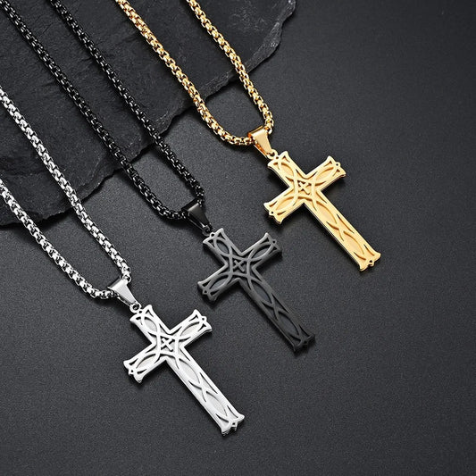 Wholesale Jewelry Hip-Hop Retro Geometric Cross Titanium Steel Plating Pendant Necklace