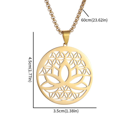 Wholesale Jewelry Hip-Hop Retro Roman Style Geometric Lotus 201 Stainless Steel Plating Pendant Necklace