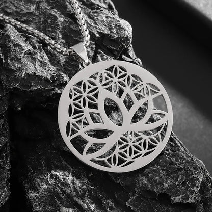 Wholesale Jewelry Hip-Hop Retro Roman Style Geometric Lotus 201 Stainless Steel Plating Pendant Necklace