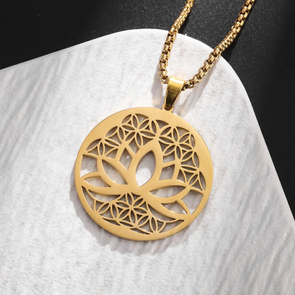 Wholesale Jewelry Hip-Hop Retro Roman Style Geometric Lotus 201 Stainless Steel Plating Pendant Necklace