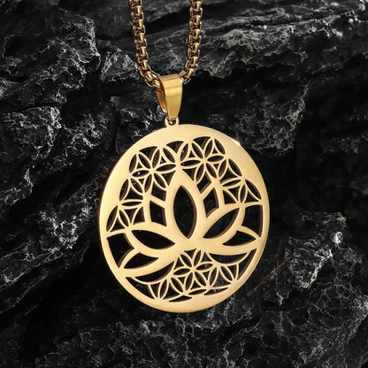 Wholesale Jewelry Hip-Hop Retro Roman Style Geometric Lotus 201 Stainless Steel Plating Pendant Necklace