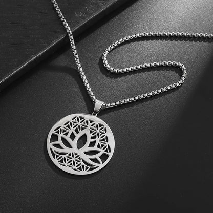 Wholesale Jewelry Hip-Hop Retro Roman Style Geometric Lotus 201 Stainless Steel Plating Pendant Necklace