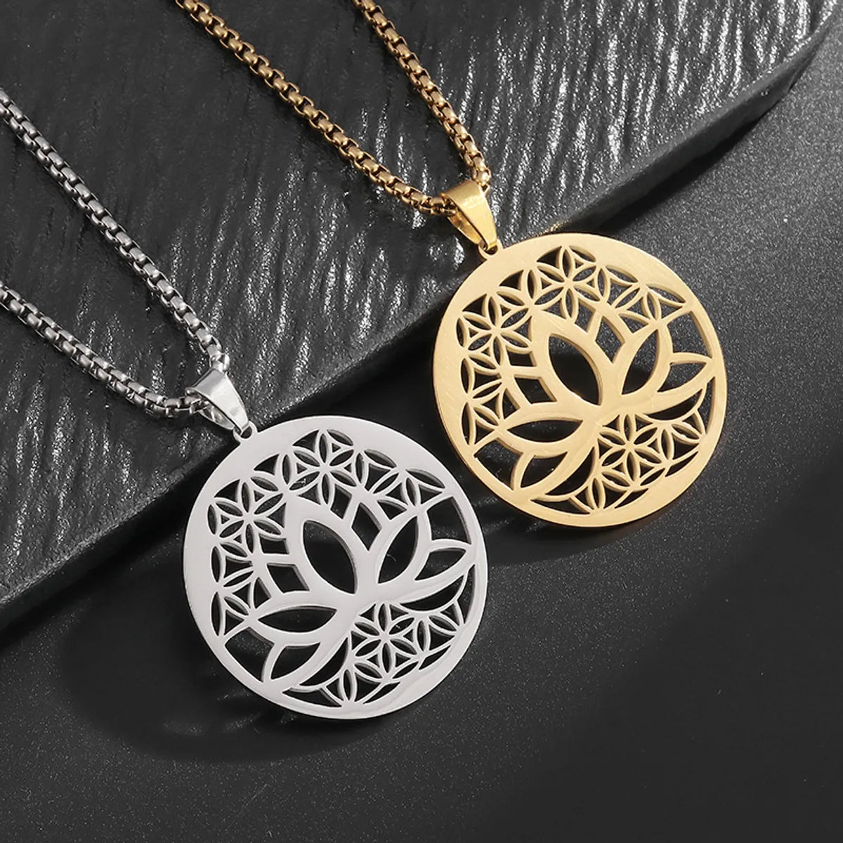 Wholesale Jewelry Hip-Hop Retro Roman Style Geometric Lotus 201 Stainless Steel Plating Pendant Necklace