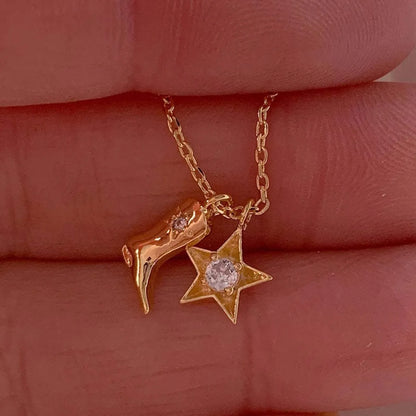 Hip-Hop Retro Star Boots Gold Plated Copper Wholesale Pendant Necklace