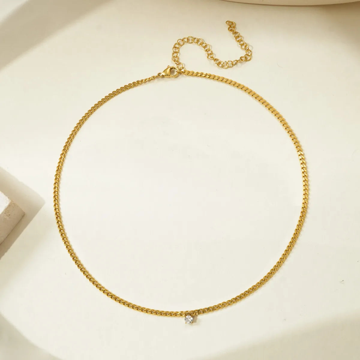 Wholesale Jewelry Hip-Hop Simple Style Classic Style Round 304 Stainless Steel Rhinestones 14K Gold Plated Polishing Plating Diamond Pendant Necklace