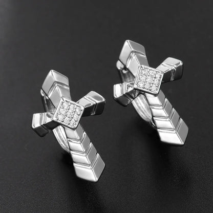 Wholesale Jewelry Hip-Hop Simple Style Cross 304 Stainless Steel Copper Zircon White Gold Plated Plating Inlay Jewelry Set