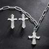 Wholesale Jewelry Hip-Hop Simple Style Cross 304 Stainless Steel Copper Zircon White Gold Plated Plating Inlay Jewelry Set