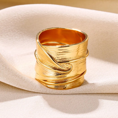 Wholesale Jewelry Hip-Hop Simple Style Solid Color 304 Stainless Steel 18K Gold Plated Plating Pleated Rings