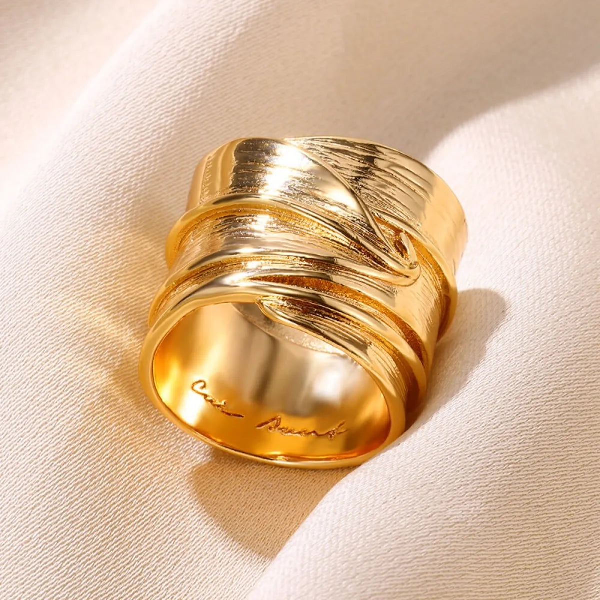 Wholesale Jewelry Hip-Hop Simple Style Solid Color 304 Stainless Steel 18K Gold Plated Plating Pleated Rings