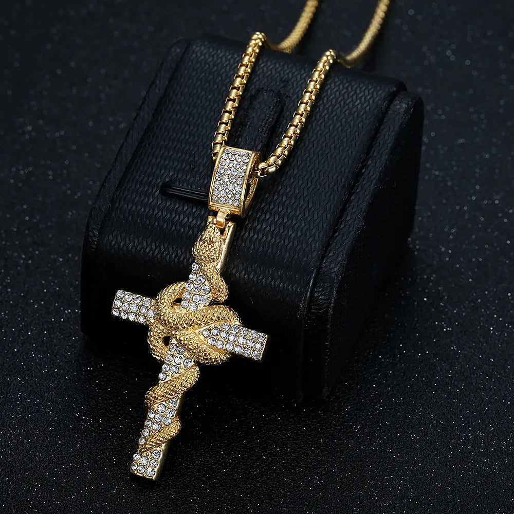 Wholesale Jewelry Hip-Hop Solid Color 304 Stainless Steel Rhinestones Inlay Pendant Necklace