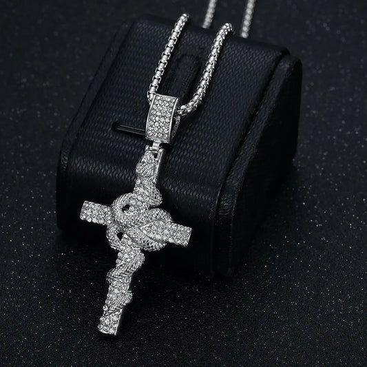 Wholesale Jewelry Hip-Hop Solid Color 304 Stainless Steel Rhinestones Inlay Pendant Necklace