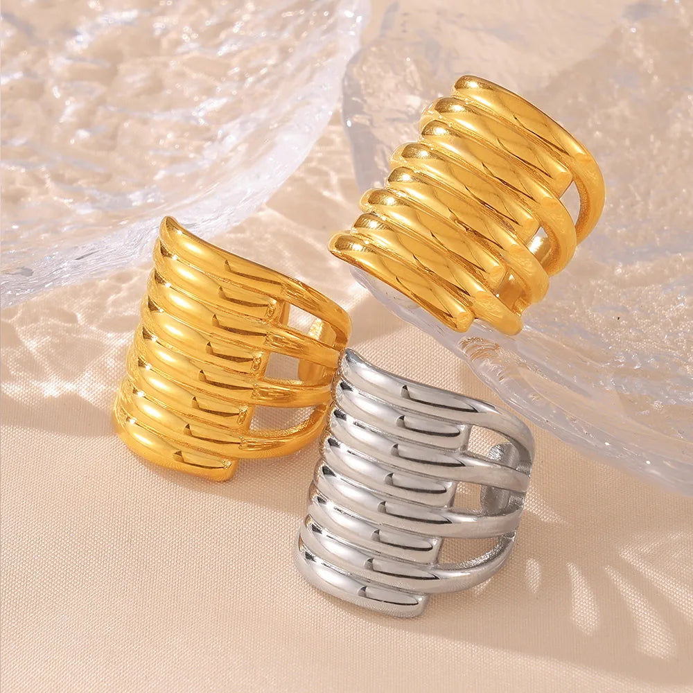 Wholesale Jewelry Hip-Hop Solid Color Titanium Steel 18K Gold Plated Open Rings