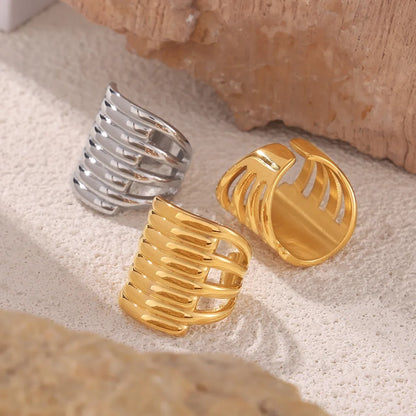 Wholesale Jewelry Hip-Hop Solid Color Titanium Steel 18K Gold Plated Open Rings