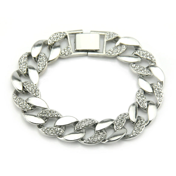 Wholesale Jewelry Hip Hop Style Alloy Geometric Electroplated Unisex Diamond Cuban Chain Bracelet