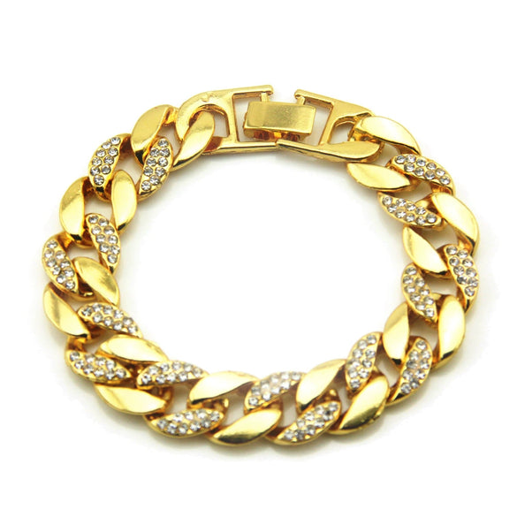 Wholesale Jewelry Hip Hop Style Alloy Geometric Electroplated Unisex Diamond Cuban Chain Bracelet