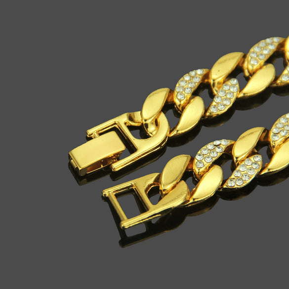 Wholesale Jewelry Hip Hop Style Alloy Geometric Electroplated Unisex Diamond Cuban Chain Bracelet