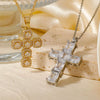 Wholesale Jewelry Hip Hop Style Copper Inlaid Zircon Cross Pendant Necklace With Stainless Steel O Shaped Chain And Electroplating Treatment
