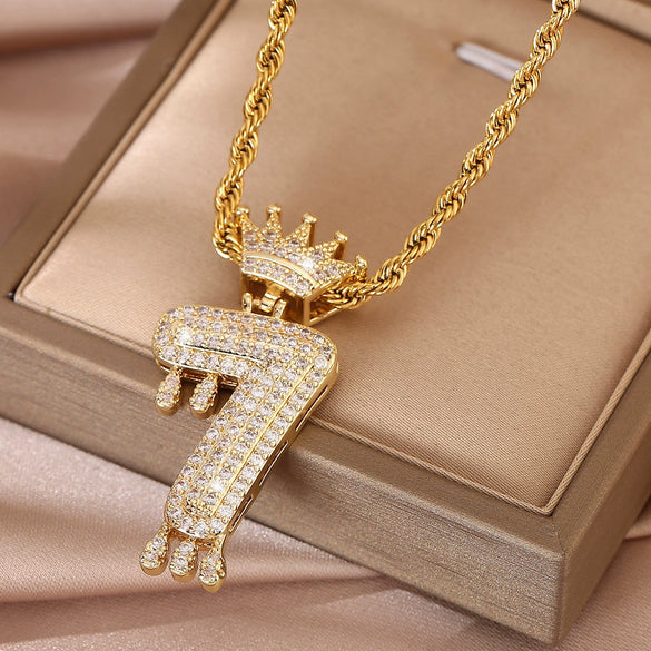 Wholesale Jewelry Hip Hop Style Copper Inlaid Zircon Letter And Number Pendant Necklace With Electroplating