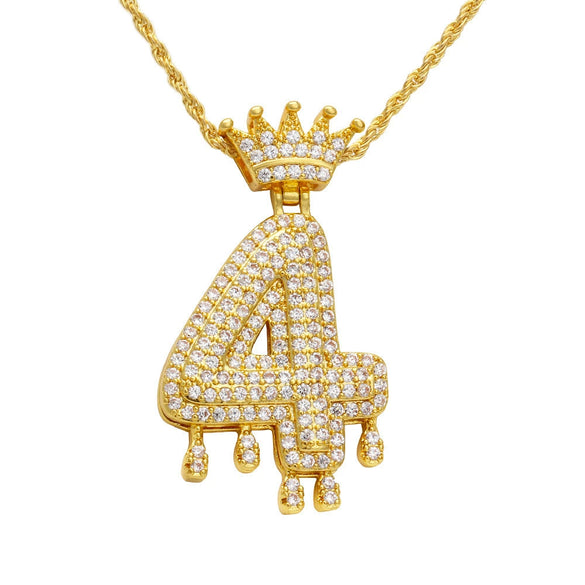 Wholesale Jewelry Hip Hop Style Copper Inlaid Zircon Letter And Number Pendant Necklace With Electroplating