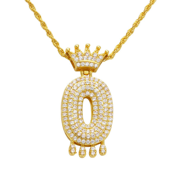 Wholesale Jewelry Hip Hop Style Copper Inlaid Zircon Letter And Number Pendant Necklace With Electroplating