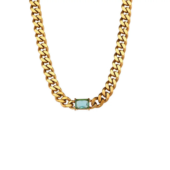 Wholesale Jewelry Hip Hop Style Stainless Steel Cuban Chain Rectangular Zircon Electroplated Geometric Clavicle Necklace For Women