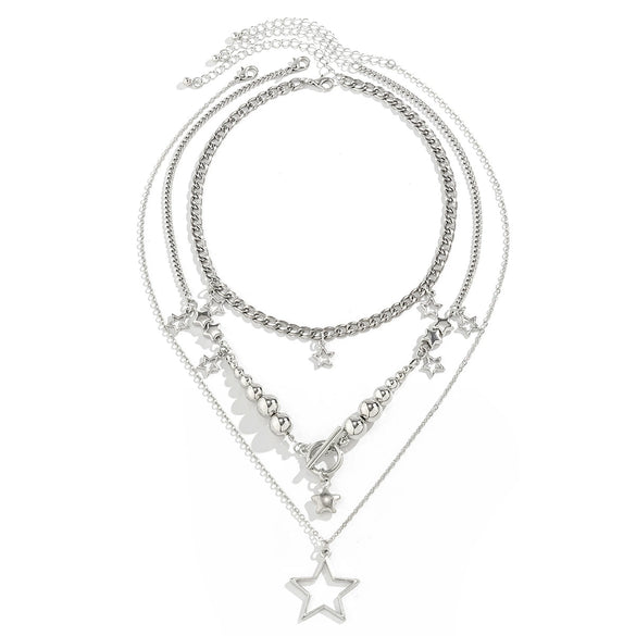 Wholesale Jewelry Hip Hop Style Star Pendant Necklace Zinc Alloy Ball Chain Electroplating