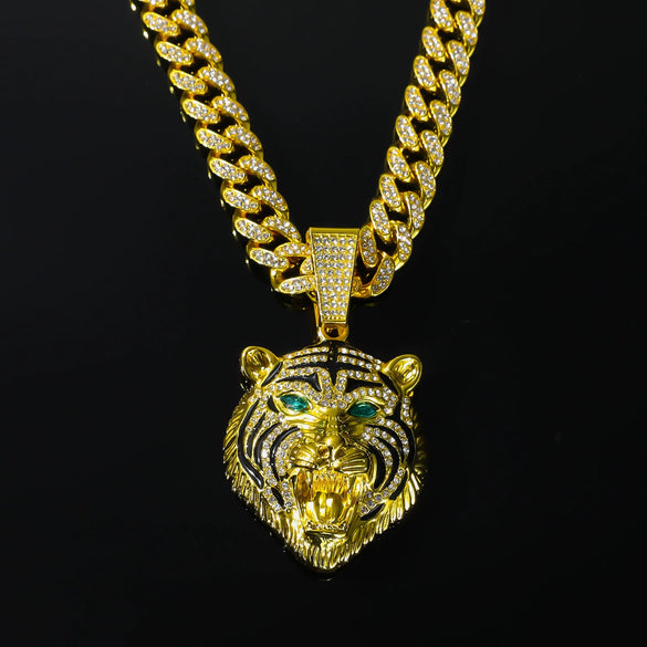 Wholesale Jewelry Hip Hop Style Zinc Alloy Lion Head Pendant Necklace With Full Diamond Design
