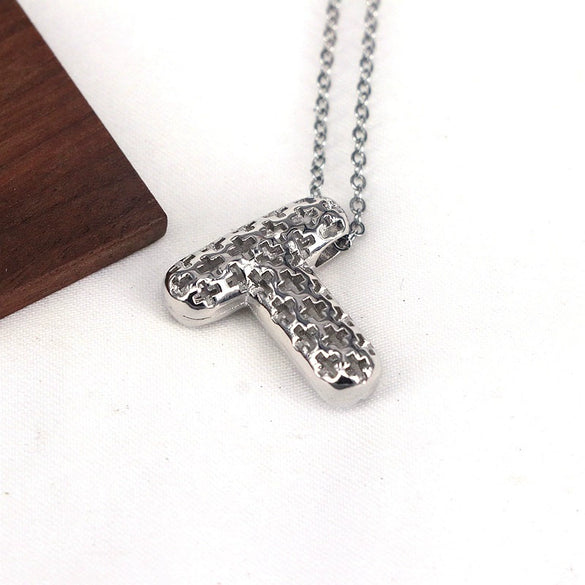 Wholesale Jewelry Hiphop Style Copper Alloy Cross Pendant Water Wave Chain Necklace With Letter Pattern And Electroplating Process