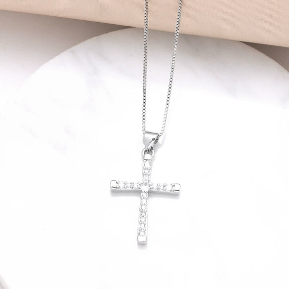 Wholesale Jewelry Hiphop Style Cross Pendant Necklace Copper Goldplated Box Chain