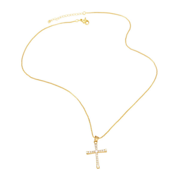 Wholesale Jewelry Hiphop Style Cross Pendant Necklace Copper Goldplated Box Chain