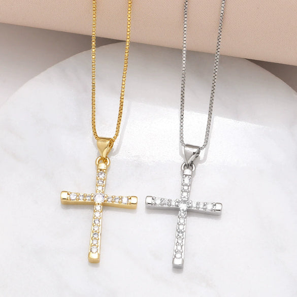 Wholesale Jewelry Hiphop Style Cross Pendant Necklace Copper Goldplated Box Chain
