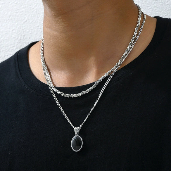 Wholesale Jewelry Hiphop Style Geometric Alloy Pendant Doublelayer Square Pearl Chain Necklace Electroplated