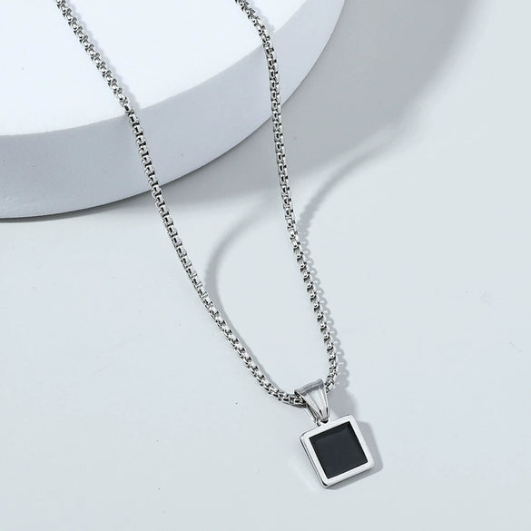 Wholesale Jewelry Hiphop Style Geometric Alloy Pendant Doublelayer Square Pearl Chain Necklace Electroplated