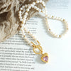Wholesale Jewelry Hiphop Style Heart Zircon Pendant 316L Stainless Steel Electroplated On Natural Freshwater Pearl Chain For Women