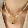 Wholesale Jewelry Hiphop Style Heart Zircon Pendant 316L Stainless Steel Electroplated On Natural Freshwater Pearl Chain For Women