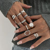 Wholesale Jewelry Hiphop Style Zinc Alloy Geometric Irregular Joint Ring Set For Women With Electroplating