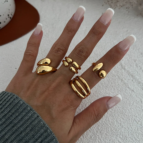Wholesale Jewelry Hiphop Style Zinc Alloy Geometric Irregular Joint Ring Set For Women With Electroplating
