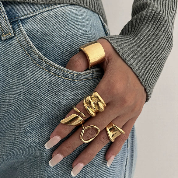 Wholesale Jewelry Hiphop Style Zinc Alloy Geometric Irregular Joint Ring Set For Women With Electroplating