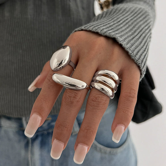 Wholesale Jewelry Hiphop Style Zinc Alloy Geometric Irregular Joint Ring Set For Women With Electroplating