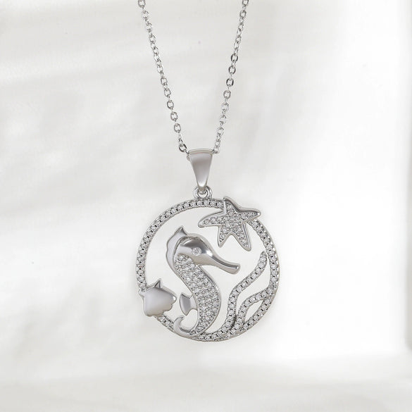Wholesale Jewelry Hollow Round Ocean Series Copper Animal Zodiac Geometric Electroplated Pendant Necklace With O Word Chain
