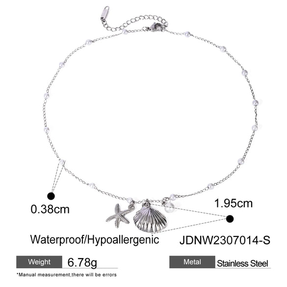 Wholesale Jewelry IG Style Beach Starfish Shell 304 Stainless Steel Shell Pearls Inlay Pendant Necklace