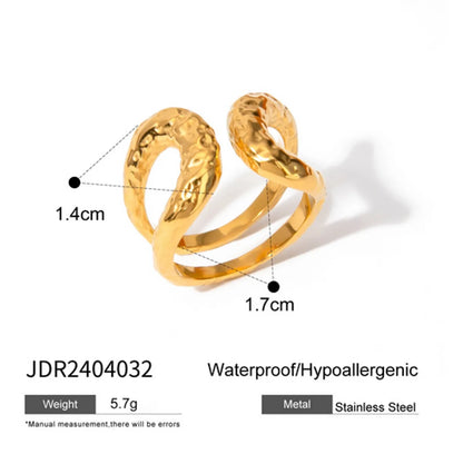 Wholesale Jewelry IG Style Beating Pattern Solid Color 304 Stainless Steel 18K Gold Plated Open Rings